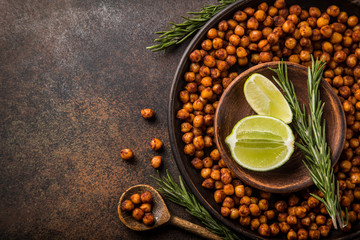 roasted chickpeas with smoked paprika. Top view.