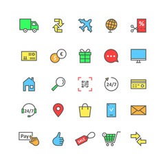 color set icons of e-commerce online shopping for web site