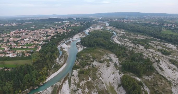video 4k flight over the mountain river water, travel around Italy. flight over mountain river. the nature of Italy from a bird's eye view