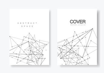 Modern vector templates for brochure cover in A4 size. Polygonal space background with connecting dots and lines. Abstract structure