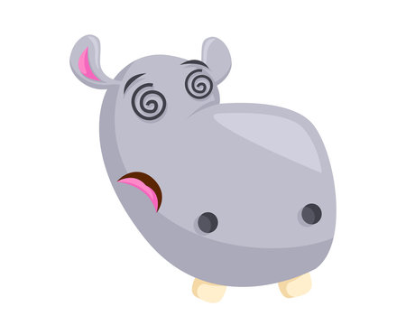 Cute Hippo Face Emoticon Emoji Expression Illustration - Dizzy