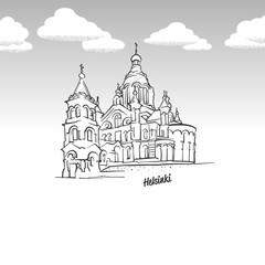 Helsinki, Finland famous landmark sketch