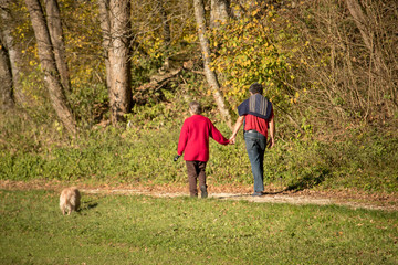 couple walk in park