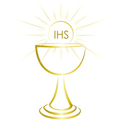 Simple gold chalice - holy communion sacrament symbol.