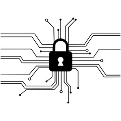 Cybersecurity concept - lock and lines.