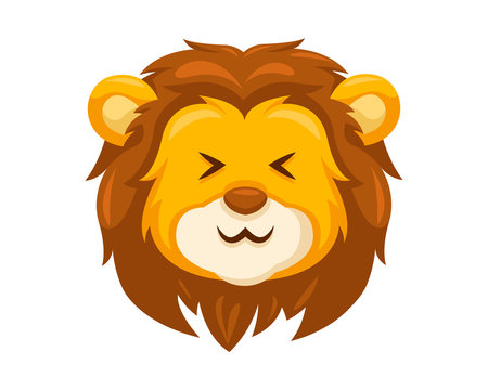 Cute Laughing Lion Face Emoticon Emoji Expression Illustration
