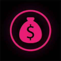 Neon Button rund - Geldsack Dollar