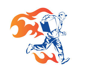 Passionate Flaming Professional Fast Delivery Courier In Action Symbol