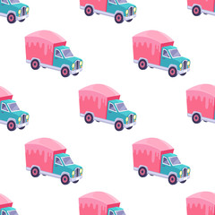 Seamless Pattern with Color Sweet Truck Isolated