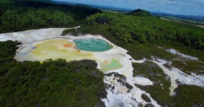 NEW ZEALAND &ndash; MARCH 2016 : Aerial shot of Rotorua Thermal Lakes on a beautiful day with amazing landscape in view