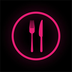 Neon Button rund - Gabel und Messer