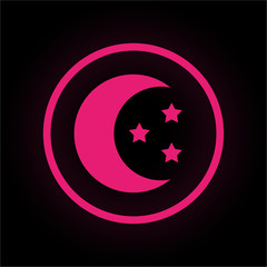 Neon Button rund - Mond und Sterne