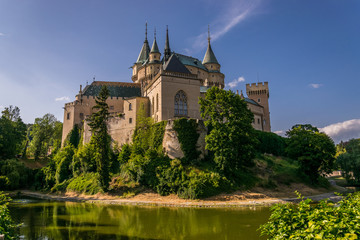 Obraz premium Bojnice castle with clear sky at the sunset