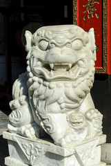 sculpture of a lion in the pagoda of Minh Huong in Hoi An, Vietnam.