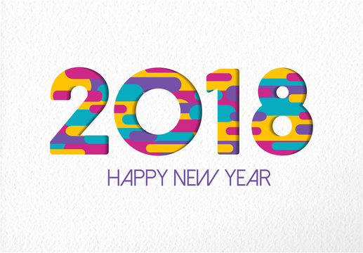 Happy New Year 2018 color paper cut number card