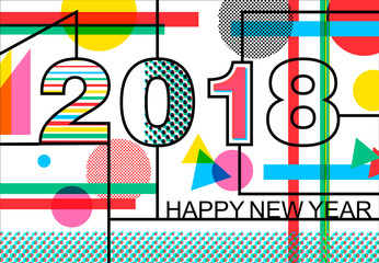 Happy New Year 2018 geometric color greeting card