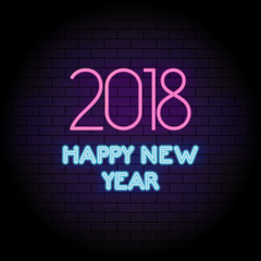Happy New Year 2018 pink neon light greeting card