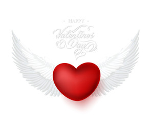 Heart with angel wings, happy valentines day