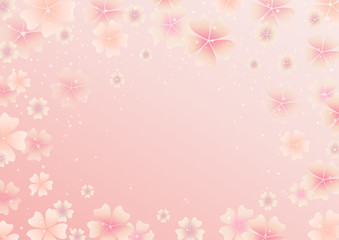 Spring border background with cute vector cherry blossom on light pink background. Vector illustration with spring season flowers