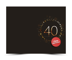 40 years anniversary decorated greeting / invitation card template with golden elements.