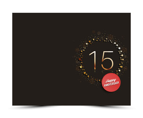 15 years anniversary decorated greeting / invitation card template with golden elements.