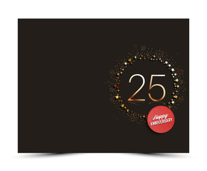 25 years anniversary decorated greeting / invitation card template with golden elements.