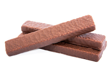 Chocolate wafers isolated on white background.Chocolate wafer bar isolated