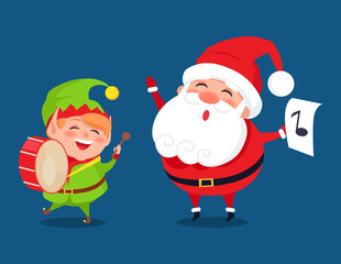 Santa and Elf Cartoon Characters Music Band Icons