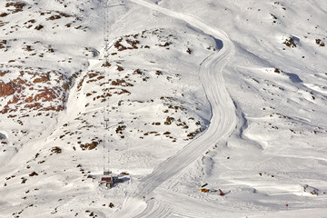 Winter landscape, Val Senales Italian glacier ski resort in sunny day, Panorama of Italian Alps