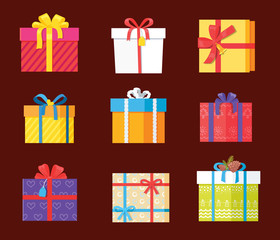 Set Gift Box Presents Wrapped Package Icons Vector