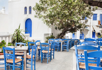 Traditional greek street in Amorgos island, Greece. Greek style