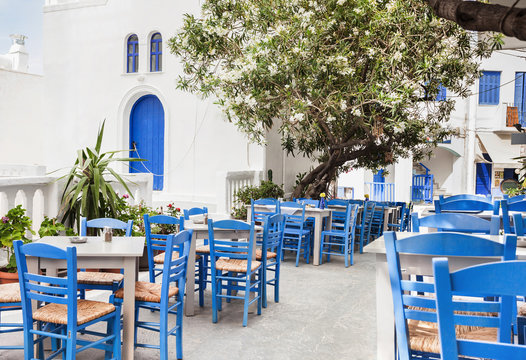 Fototapeta Traditional greek street in Amorgos island, Greece. Greek style