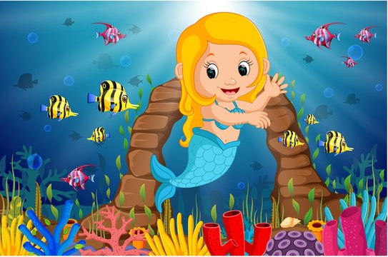 Cartoon mermaid underwater