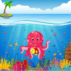 Naklejka na ściany i meble cute octopus under the sea