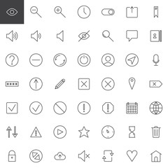 Simple user interface line icons set, outline vector symbol collection, linear style pictogram pack. Signs, logo illustration. Set includes icons as, arrows, contacts, user, microphone