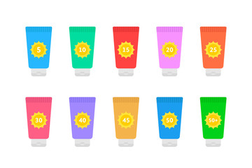 cosmetic tubes of sunscreen with different spf factor