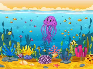 Naklejka na ściany i meble cute squid under the sea