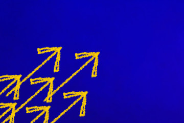 yellow arrow draw line direction ideas concept on  clor chalk board with free copyspace for your creativity ideas texts