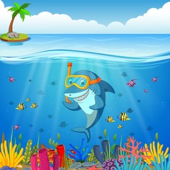 Cartoon shark under the sea