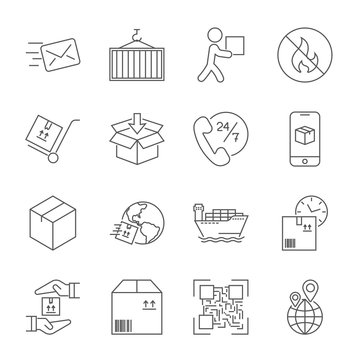 Shipping and Logistics Icons with White Background. Editable Str