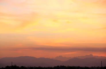 Yellow gold sky evening In tropical countries summer