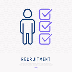 Candidate searching thin line icon. Modern vector illustration of recruitment or employee selection.