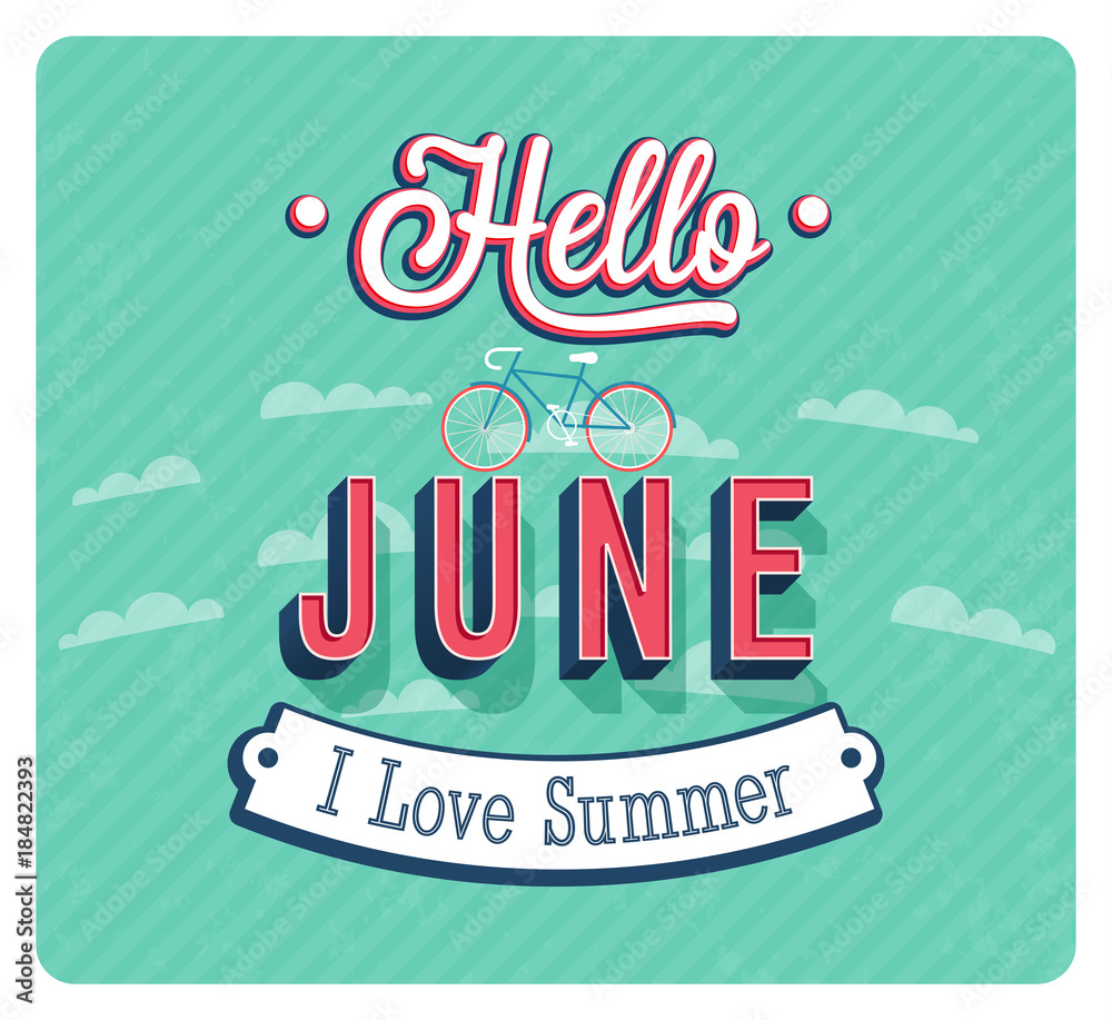 Poster hello june typographic design.
