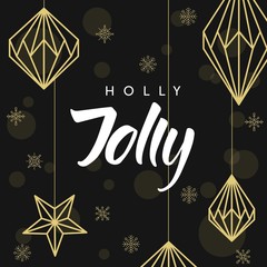Holly Jolly! Postcard design with lettering and geometric decorations.
