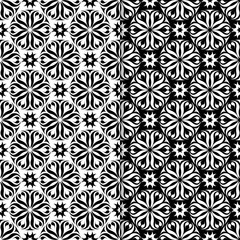 Black and white set of floral seamless patterns