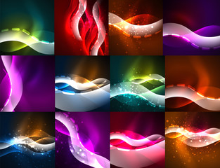 Space glowing waves, modern abstractions, collection of backgrounds
