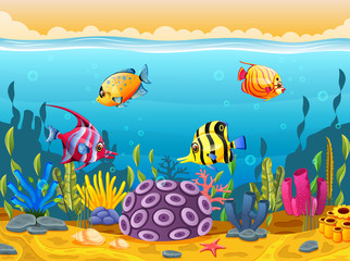 Fototapeta na wymiar Cute fish cartoon in the sea