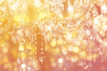 Crystal chandelier close-up. Glamour background with copy space