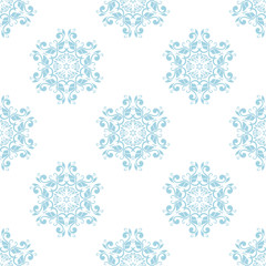 Blue floral seamless pattern on white background