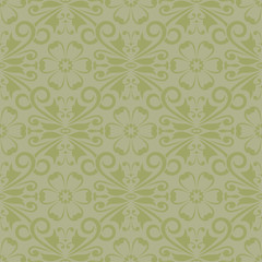 Olive green floral design. Seamless pattern